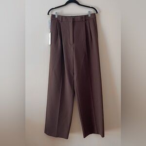 NWT Aritzia • Babaton Pleated Wide Straight Leg Coffee Brown Trouser Pants • 10